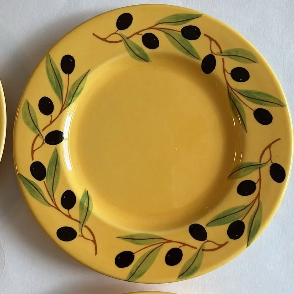 Varages France Olive Branch Pattern Yellow Salad Plates Set of 4